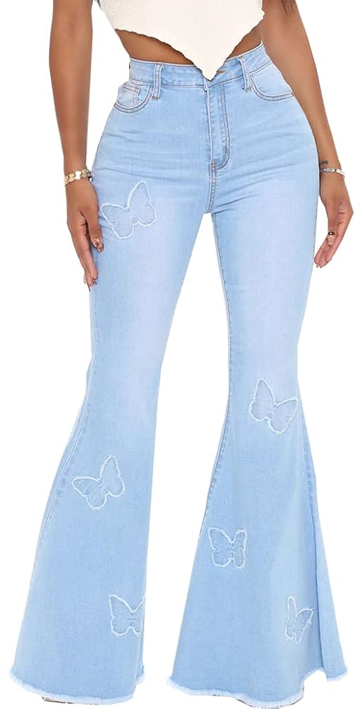 本日までHIGH WAIST BELL-BOTTOM DENIM PANTS Women'S Bell Bottom Jeans High Waisted Zipper Split Tapered